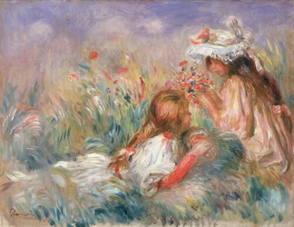 Two Children Seated Among Flowers